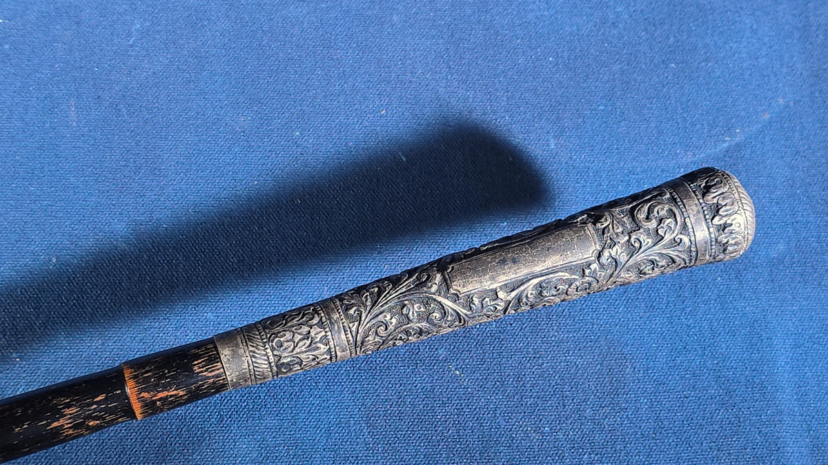 Antique Parasol with Ornate Repousse Metal Handle
