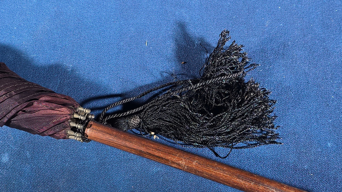 Antique Parasol with Carved Twisted Wood Handle and Black Tassel