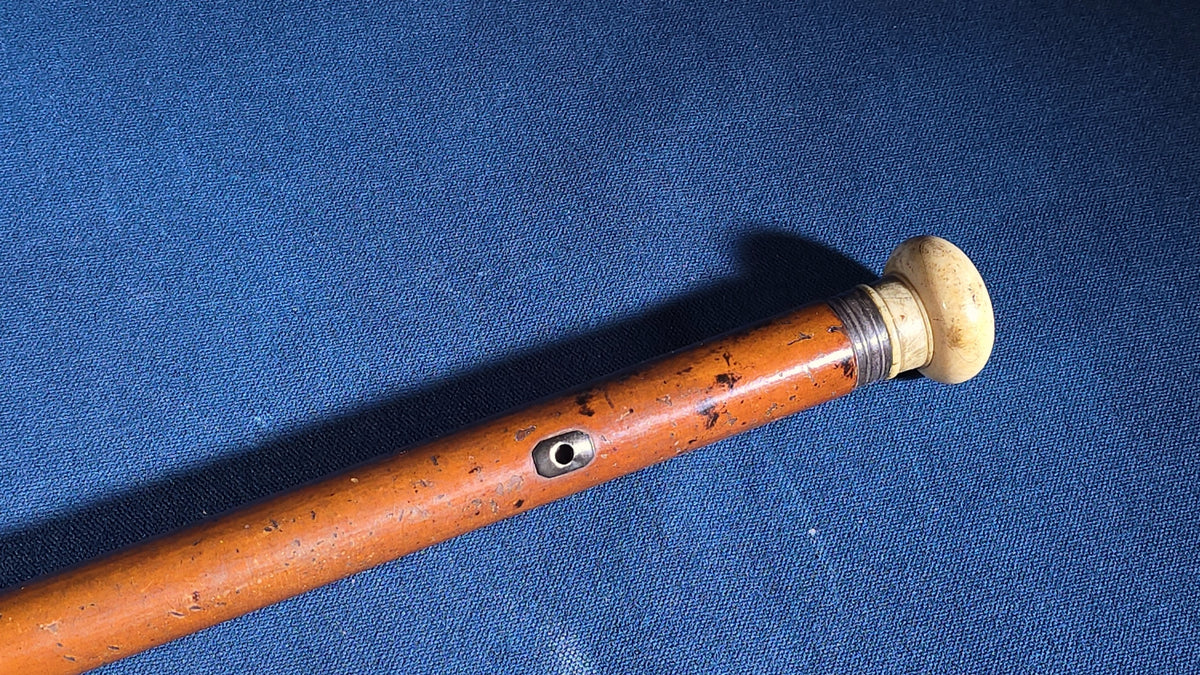 Antique Ivory-Topped Walking Cane Inscribed "A. Burnham, Pembroke, N.H."