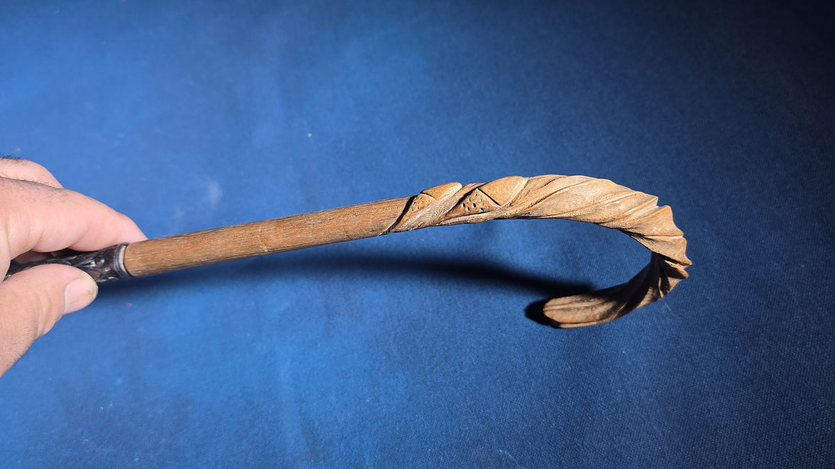Antique Umbrella with 800 Silver Collar and Carved Wood Crook Handle