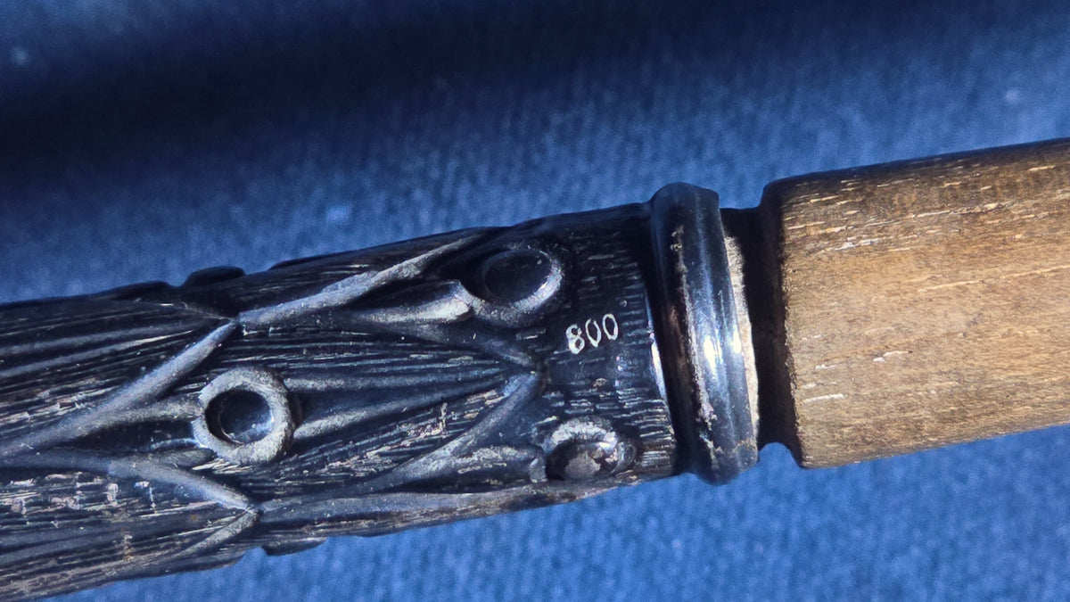 Antique Umbrella with 800 Silver Collar and Carved Wood Crook Handle