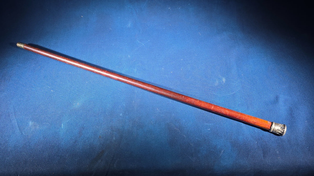 Antique Wooden Walking Cane with Sterling Silver Icicle Motif Knob Handle, Marked T.F.S. & Co. Sterling