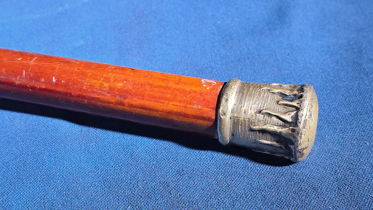 Antique Wooden Walking Cane with Sterling Silver Icicle Motif Knob Handle, Marked T.F.S. & Co. Sterling
