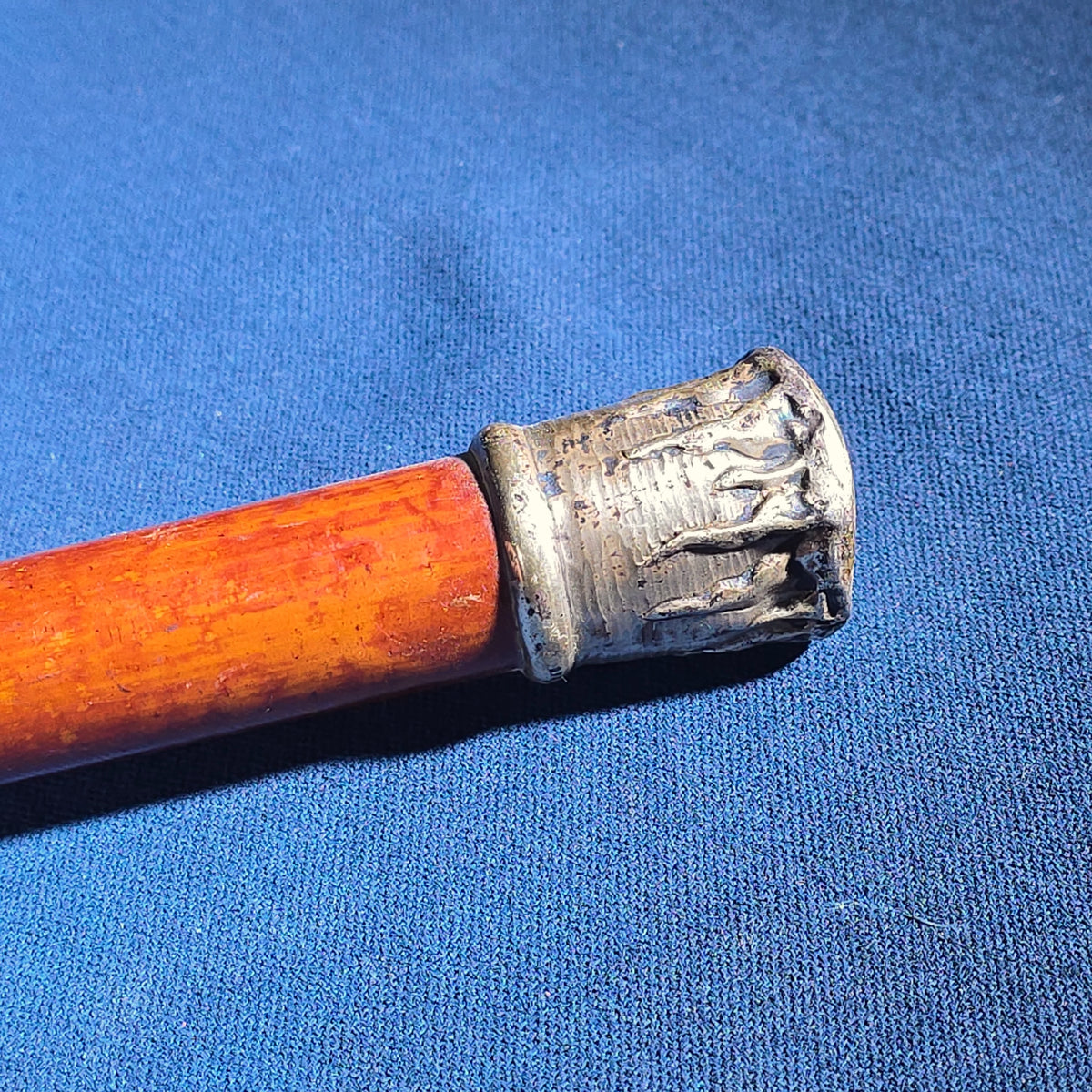 Antique Wooden Walking Cane with Sterling Silver Icicle Motif Knob Handle, Marked T.F.S. & Co. Sterling