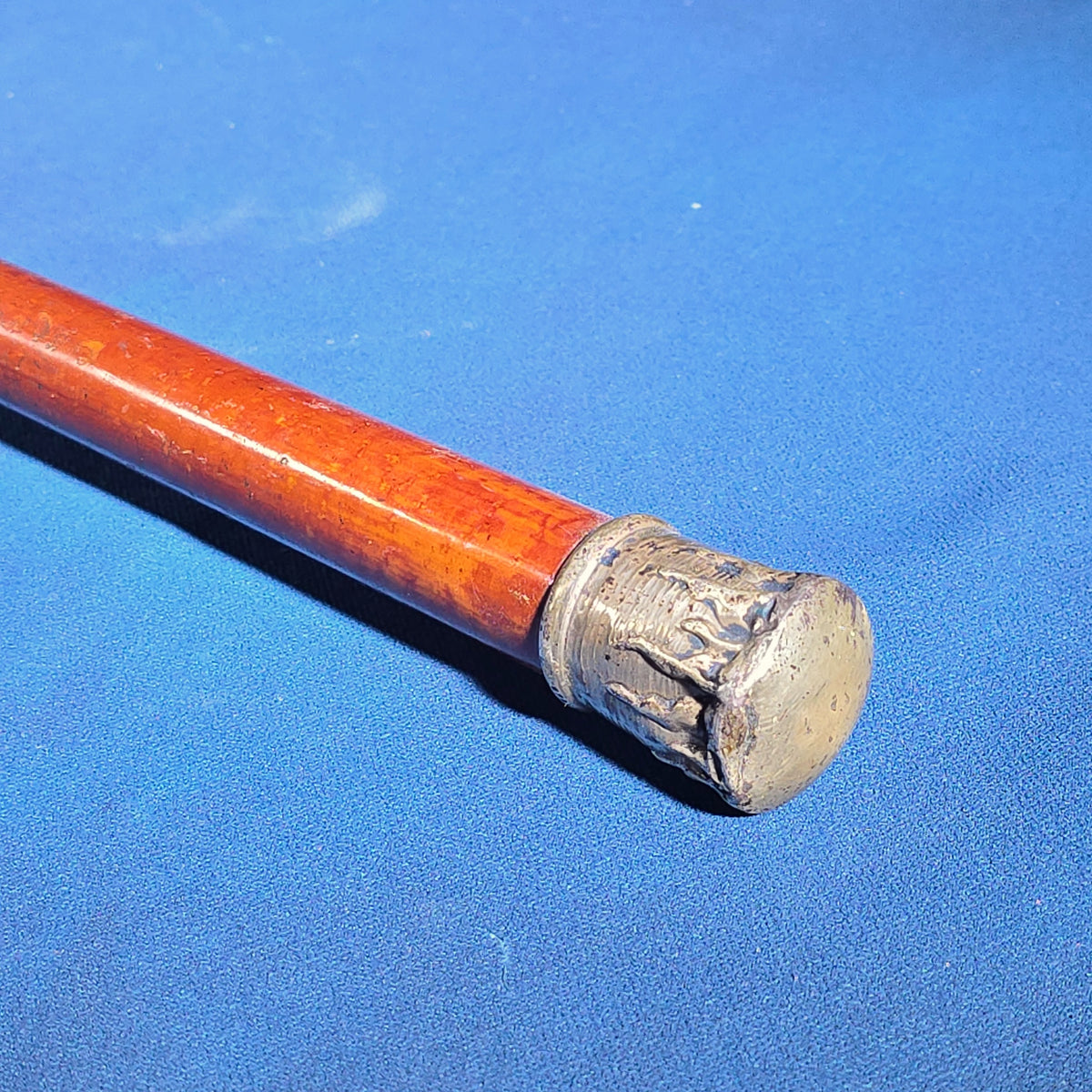 Antique Wooden Walking Cane with Sterling Silver Icicle Motif Knob Handle, Marked T.F.S. & Co. Sterling