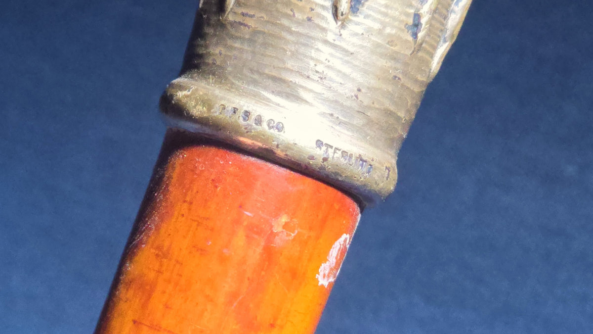 Antique Wooden Walking Cane with Sterling Silver Icicle Motif Knob Handle, Marked T.F.S. & Co. Sterling