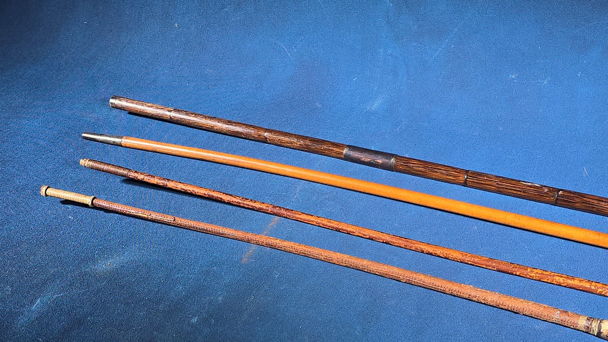 Grouping of Four Antique Walking Canes and Riding Crops including Bone-Handled, Horn-Handled, and Leather-Wrapped Examples