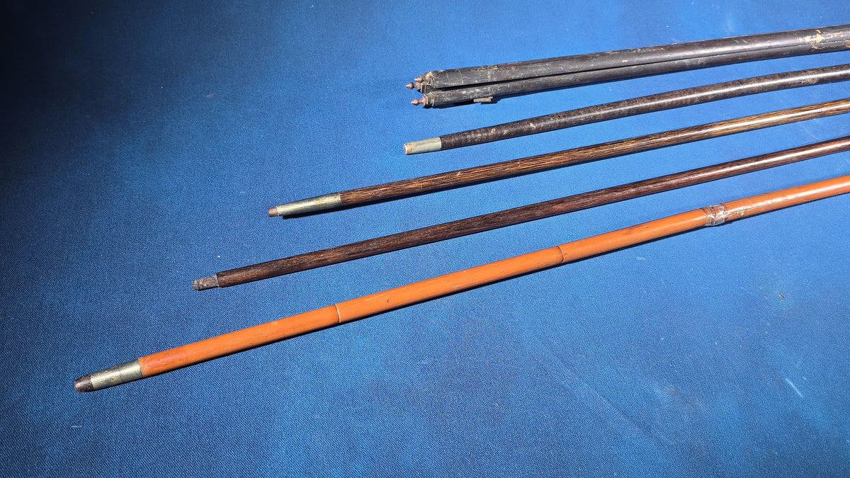 Grouping of Five Antique and Vintage Walking Canes including Tripod Cane, Sterling Silver-Mounted Examples, and Bamboo