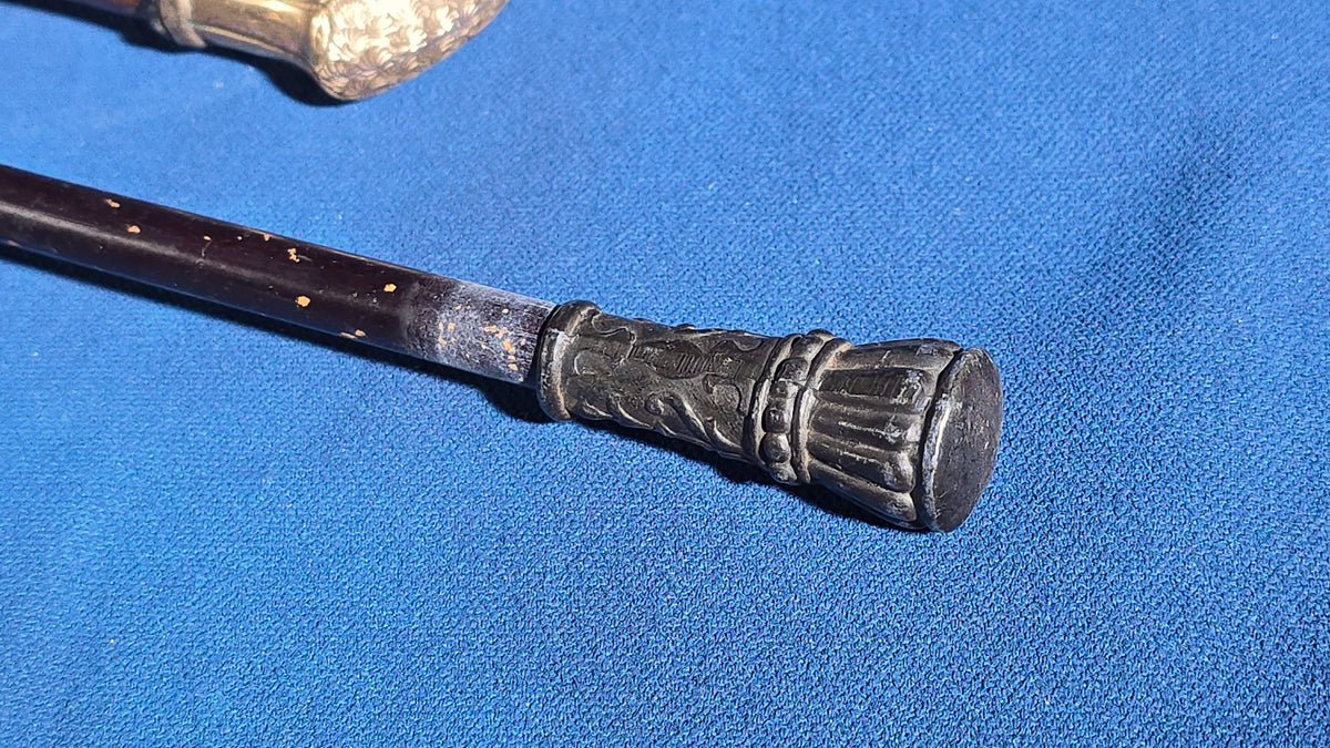 Grouping of Four Antique Walking Canes and Parasol Cane with Metal Handles