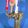 Lot 195 - Vintage Brass Three-Tap Draft Beer Tower with Budweiser, Coors Light, and Icehouse Tap Handles, 24-3/4" H