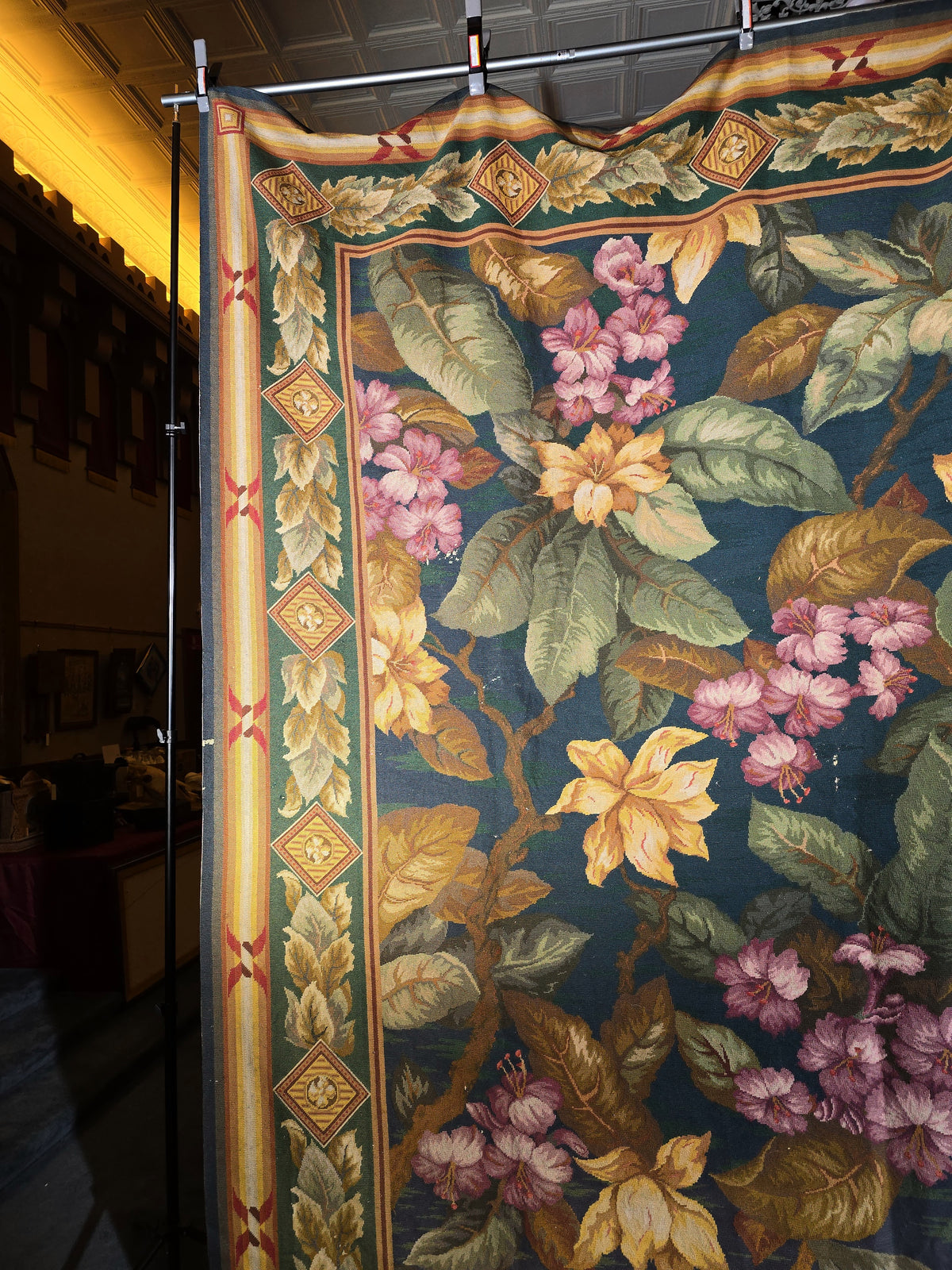 Antique Large Floral Needlepoint Carpet
