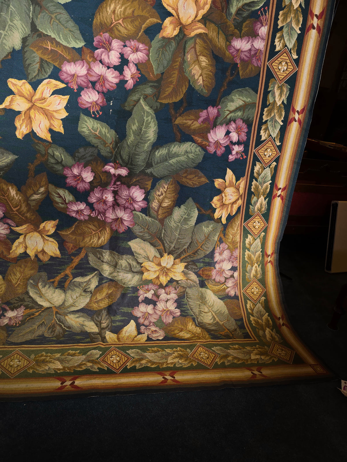Antique Large Floral Needlepoint Carpet