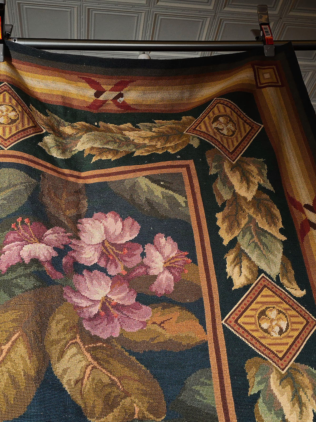 Antique Large Floral Needlepoint Carpet