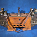Lot 147 - Antique Brass and Wood Shoe Shine Kit with Glass Bottles, Drawers, and Leather Carry Strap, 24-5/8" L