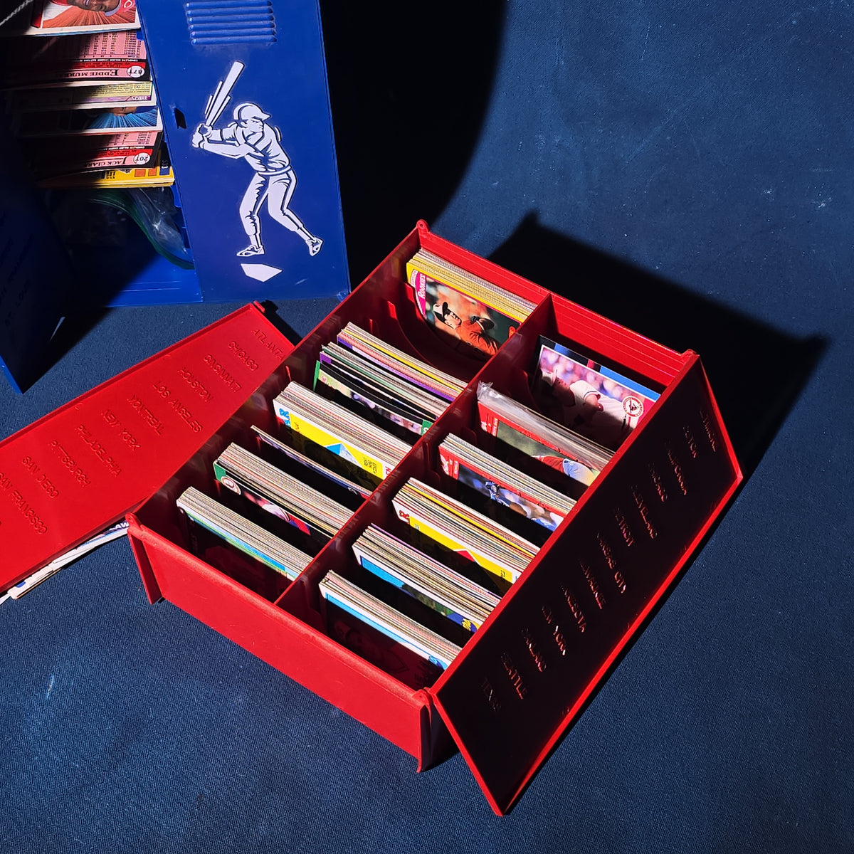 Pair of Vintage Baseball Card Locker Storage Cases with Baseball Cards and Dice