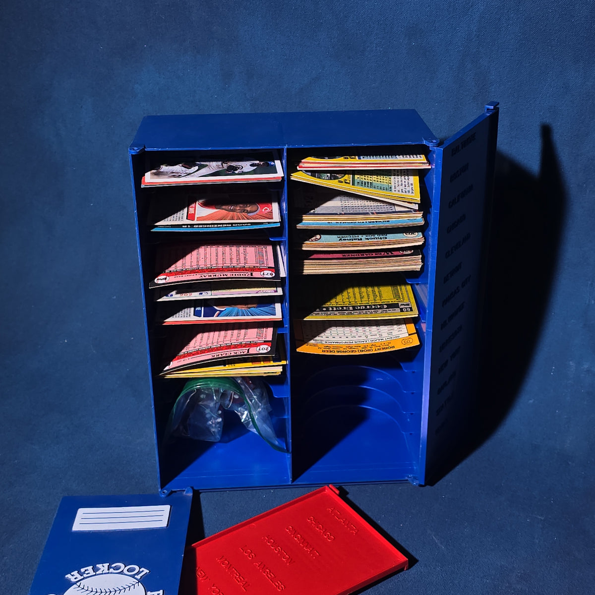 Pair of Vintage Baseball Card Locker Storage Cases with Baseball Cards and Dice
