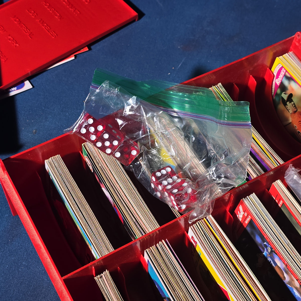 Pair of Vintage Baseball Card Locker Storage Cases with Baseball Cards and Dice