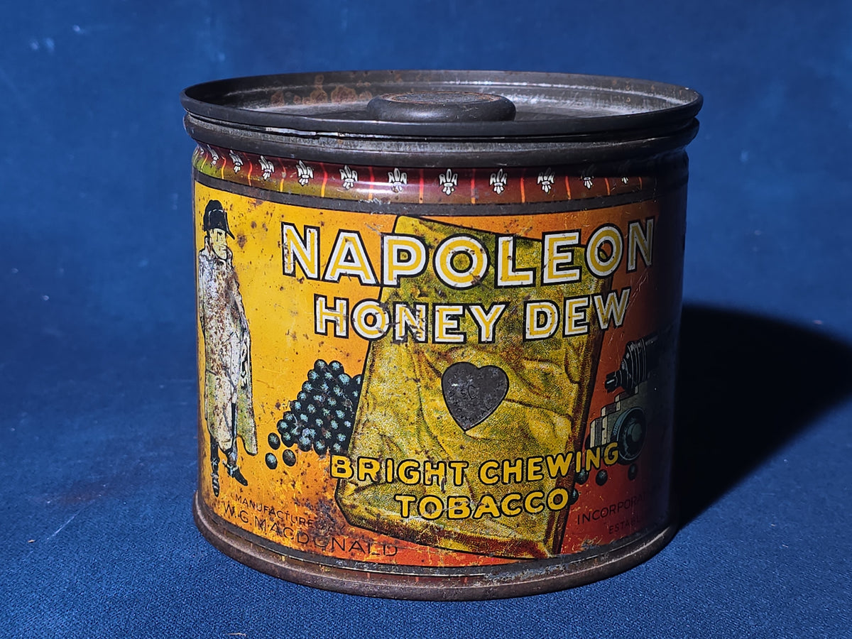 Antique Napoleon Honey Dew Bright Chewing Tobacco Tin Lithograph Canister, Manufactured by W.C. Macdonald, Montreal