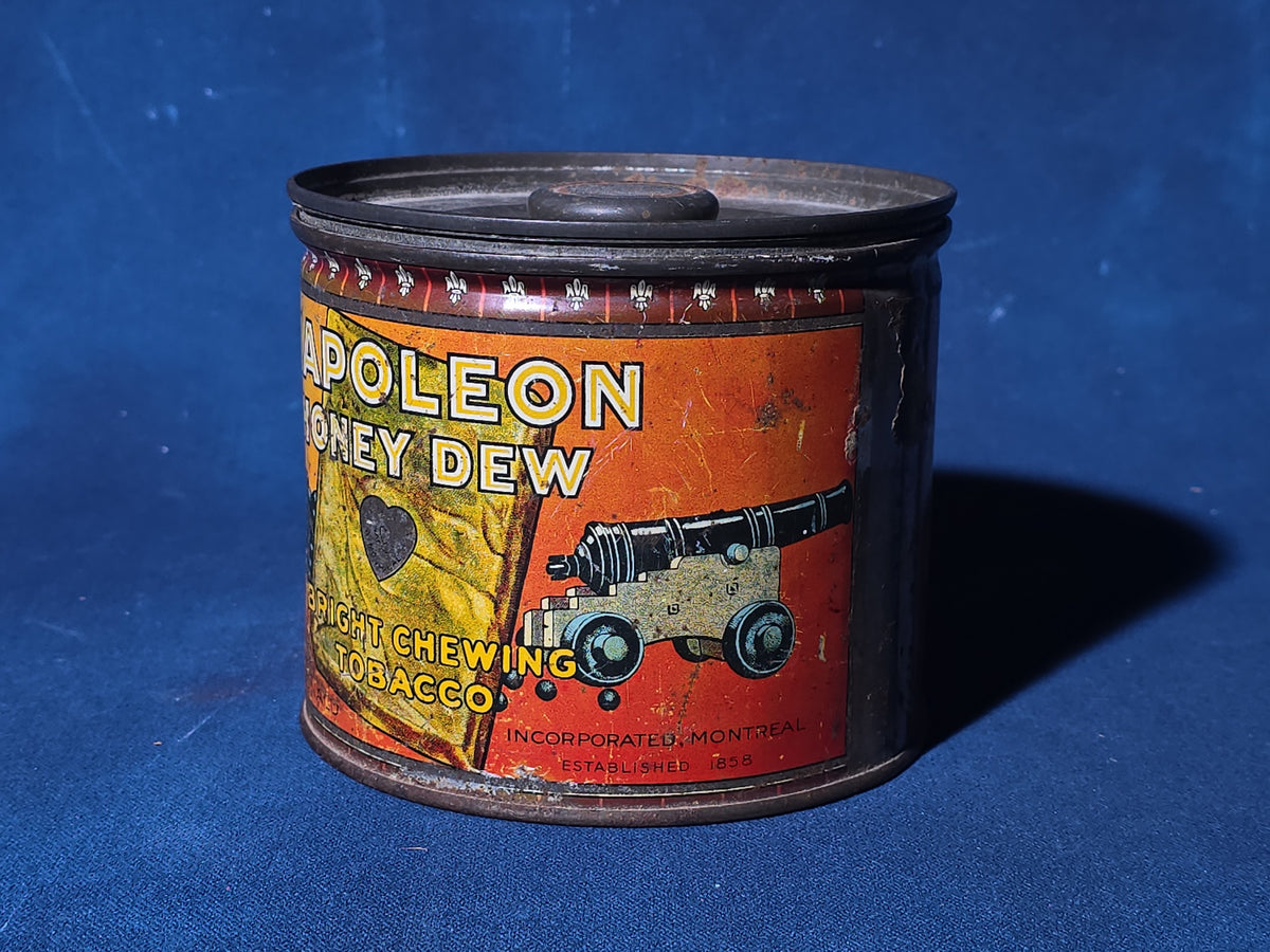 Antique Napoleon Honey Dew Bright Chewing Tobacco Tin Lithograph Canister, Manufactured by W.C. Macdonald, Montreal