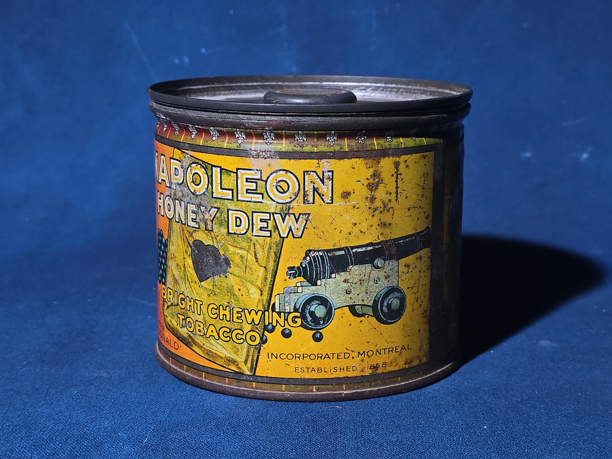 Antique Napoleon Honey Dew Bright Chewing Tobacco Tin Lithograph Canister, Manufactured by W.C. Macdonald, Montreal