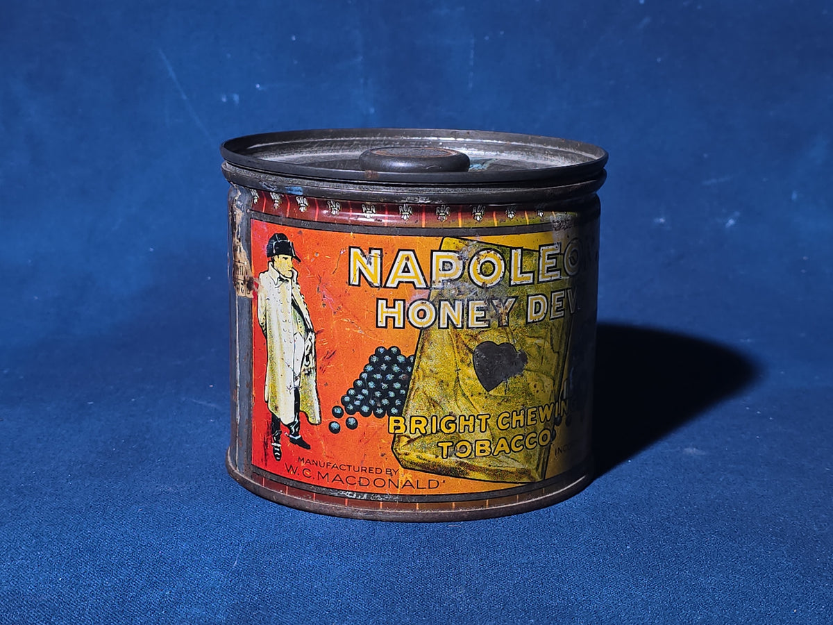 Antique Napoleon Honey Dew Bright Chewing Tobacco Tin Lithograph Canister, Manufactured by W.C. Macdonald, Montreal