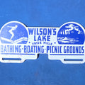 Lot 102 - Vintage Wilson's Lake Fries Mills Bathing - Boating - Picnic Grounds Advertising License Plate Topper, 10" W x 4-3/4" H