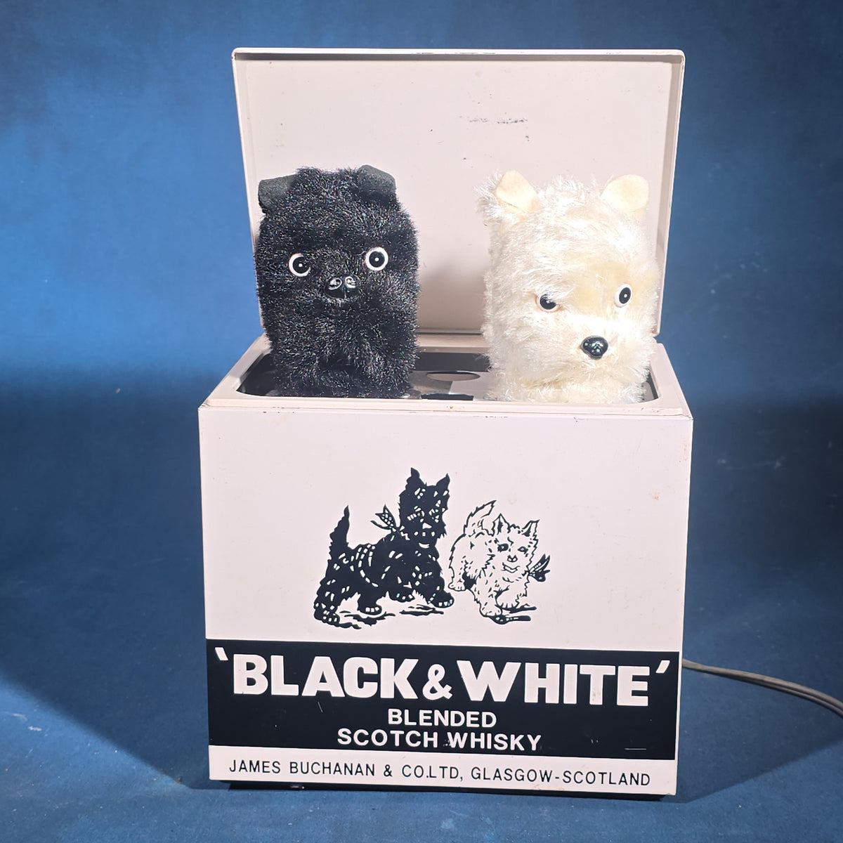 Vintage Black & White Blended Scotch Whisky Electric Bar Back Advertising Display with Scotty and Westie Dogs, James Buchanan & Co. Ltd., Glasgow, Scotland