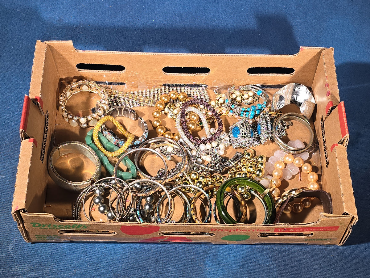 Vintage and Modern Costume Jewelry Tray Lot with Bracelets and Bangles
