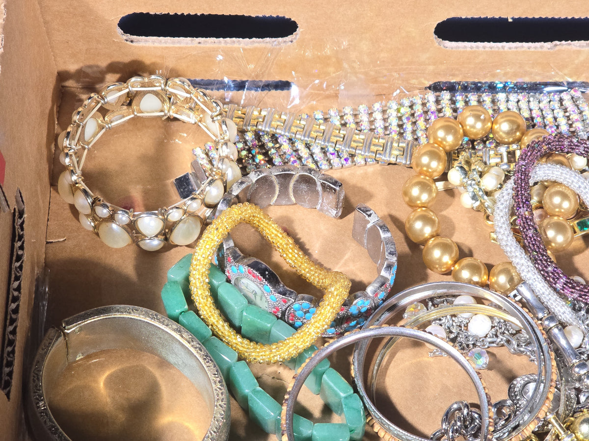 Vintage and Modern Costume Jewelry Tray Lot with Bracelets and Bangles