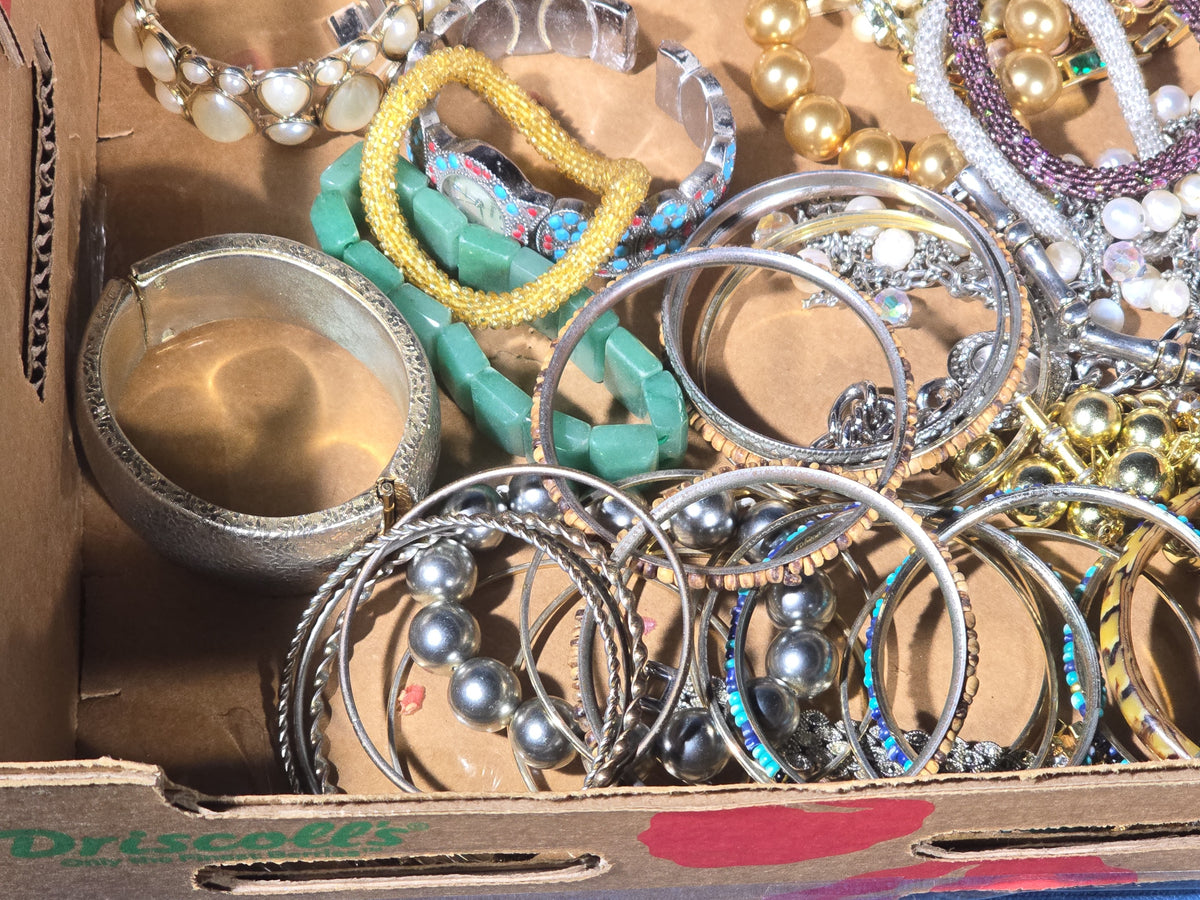 Vintage and Modern Costume Jewelry Tray Lot with Bracelets and Bangles