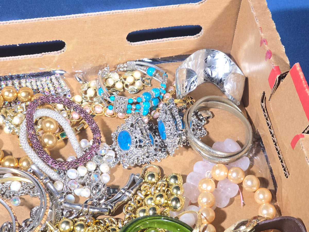 Vintage and Modern Costume Jewelry Tray Lot with Bracelets and Bangles