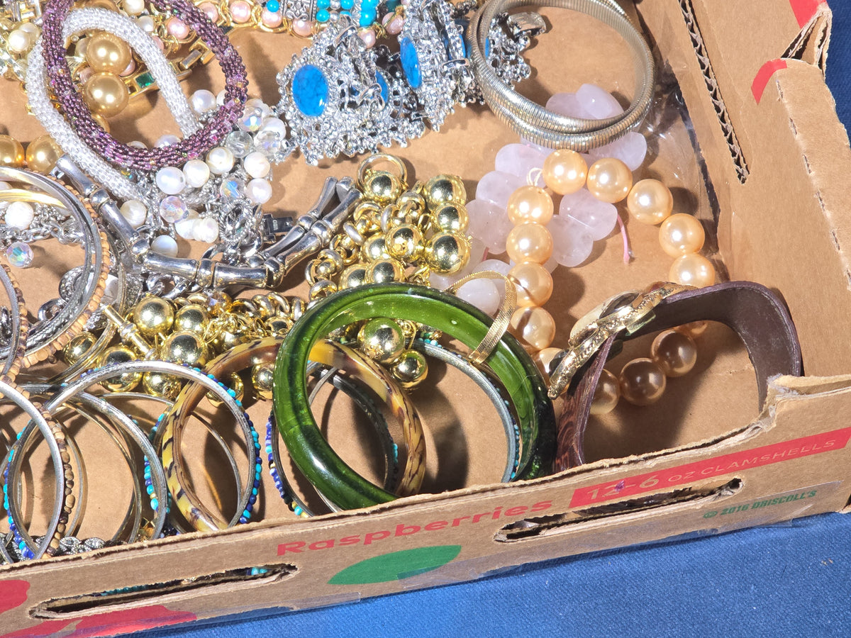 Vintage and Modern Costume Jewelry Tray Lot with Bracelets and Bangles