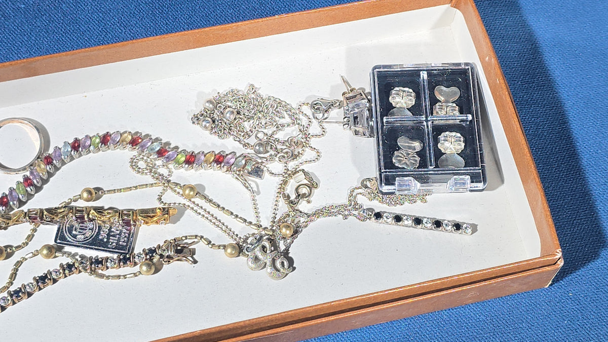 Vintage Sterling Silver Jewelry Tray Lot with Bracelets, Necklaces, Rings, and Earrings