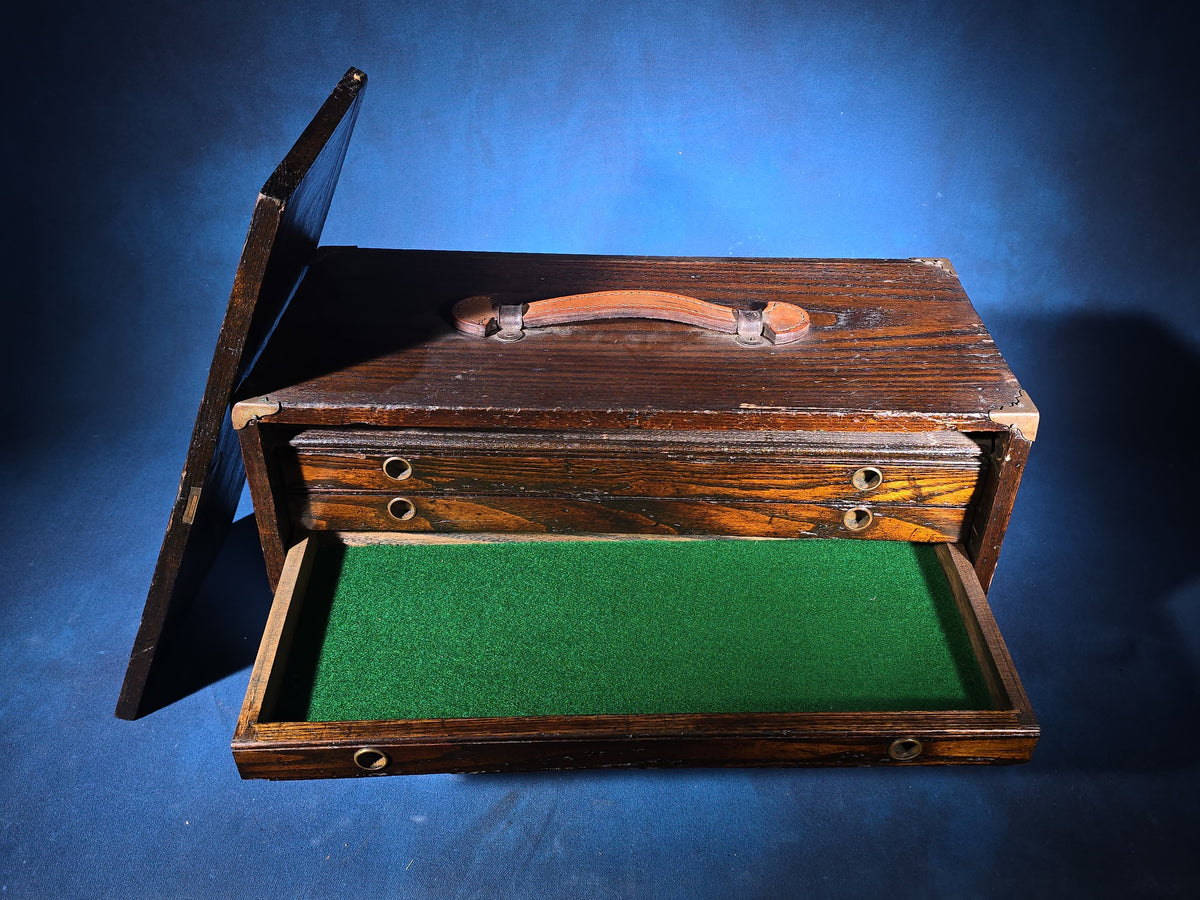 Antique Oak Machinist's Tool Chest with Leather Handle