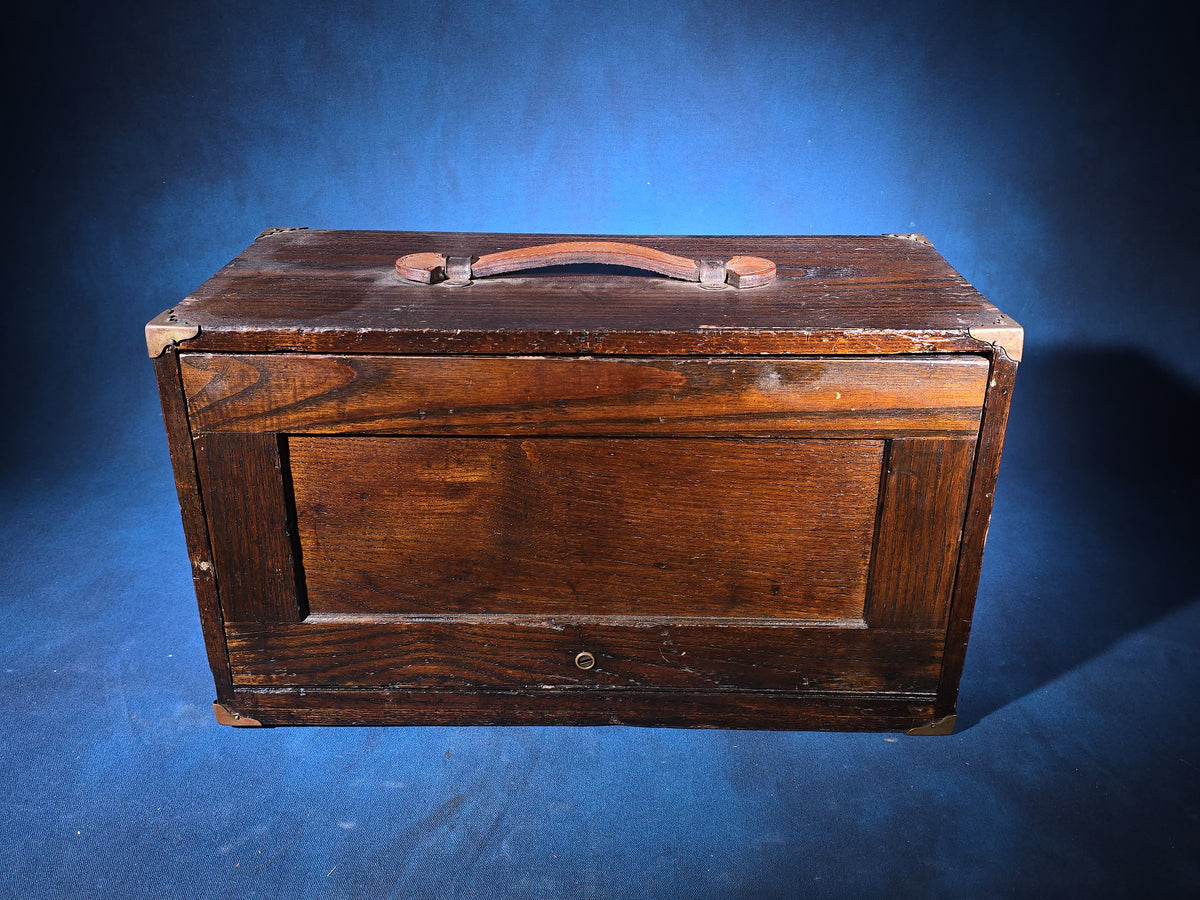 Antique Oak Machinist's Tool Chest with Leather Handle