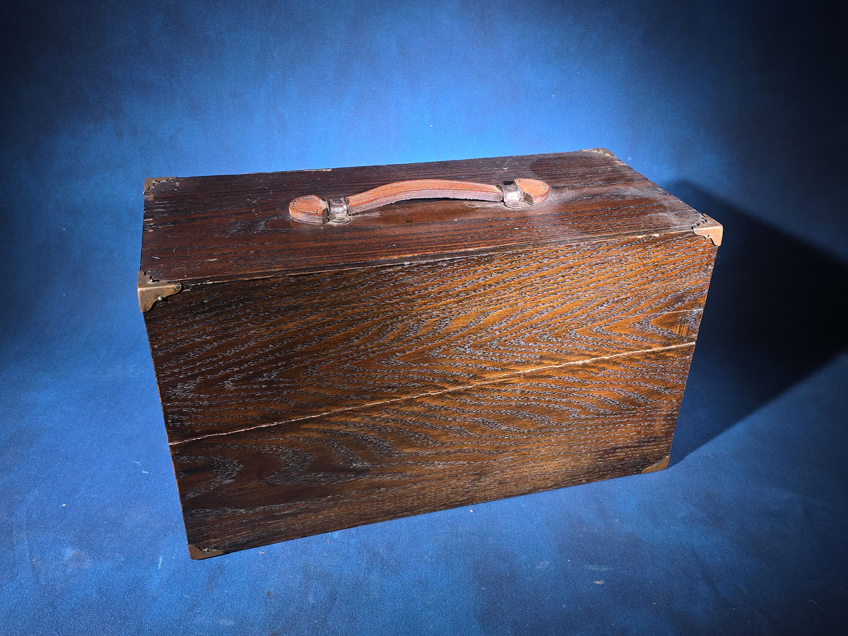 Antique Oak Machinist's Tool Chest with Leather Handle