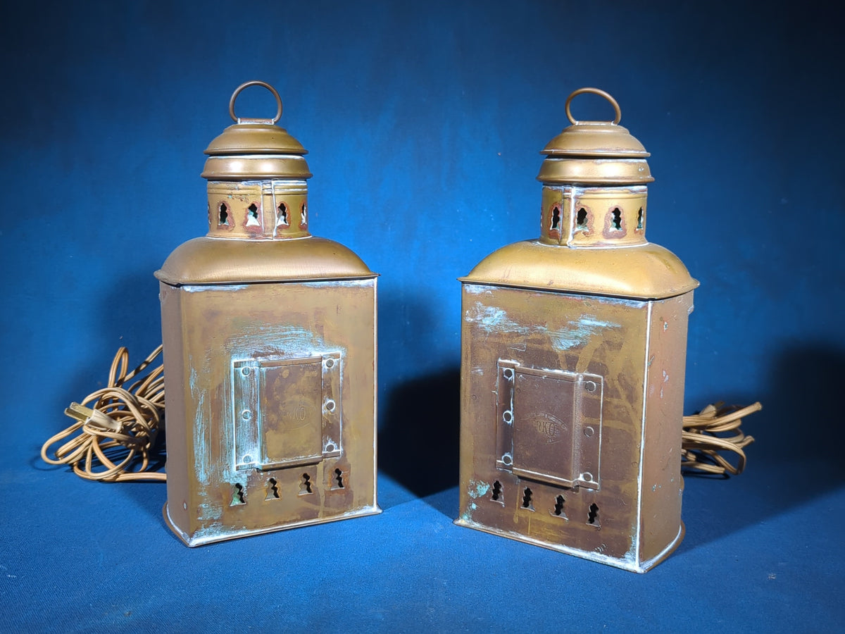 Pair of Vintage Perko Brass Port and Starboard Ship Lanterns, Electrified
