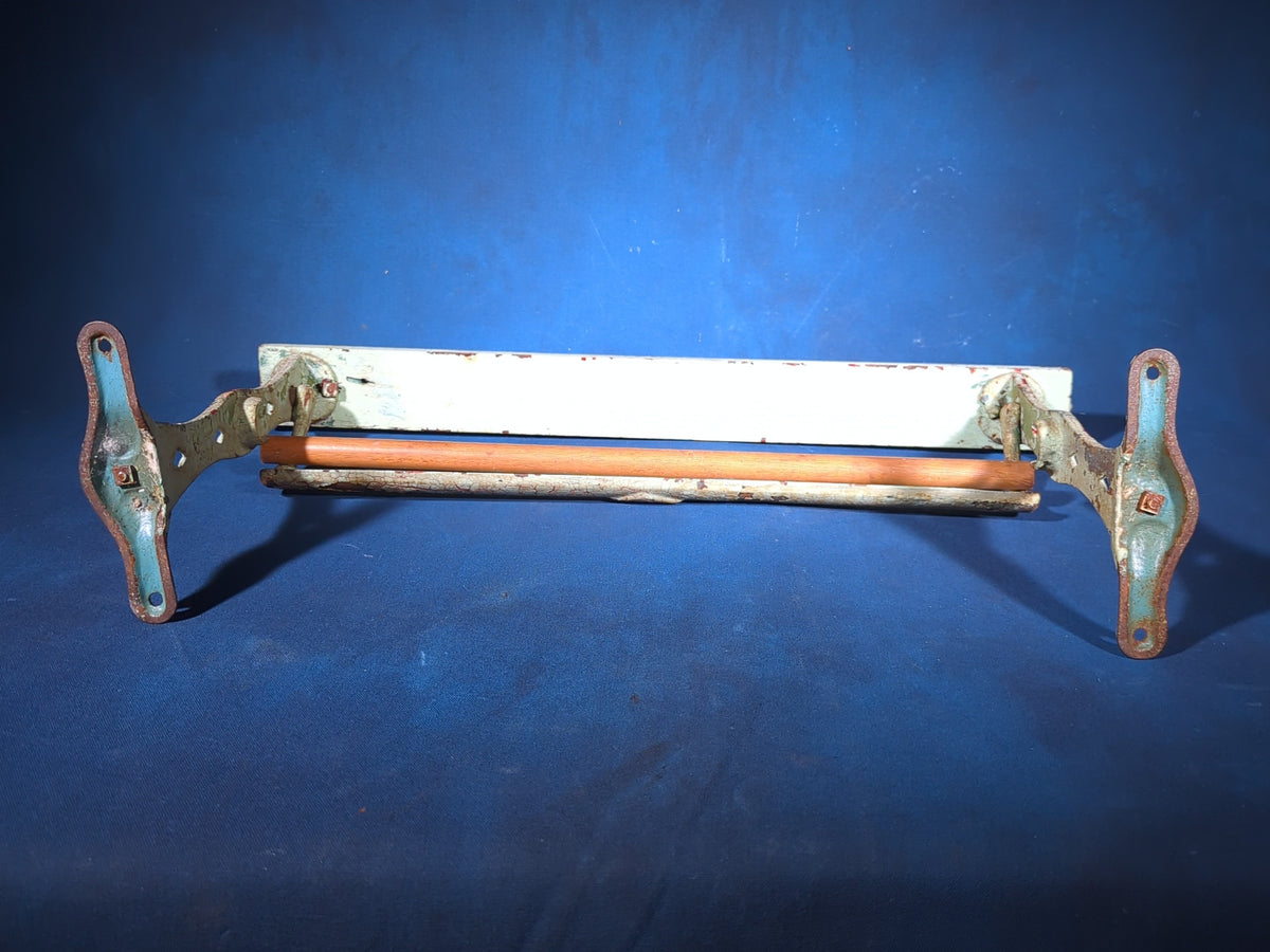 Antique Cast Iron Paper Roll Cutter with Wood Dowel and Tearing Bar
