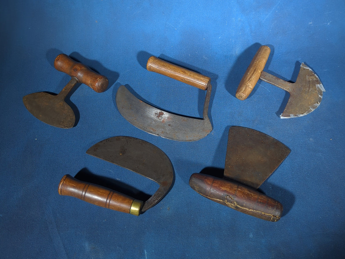 Grouping of Five Antique Food Choppers with Wood Handles