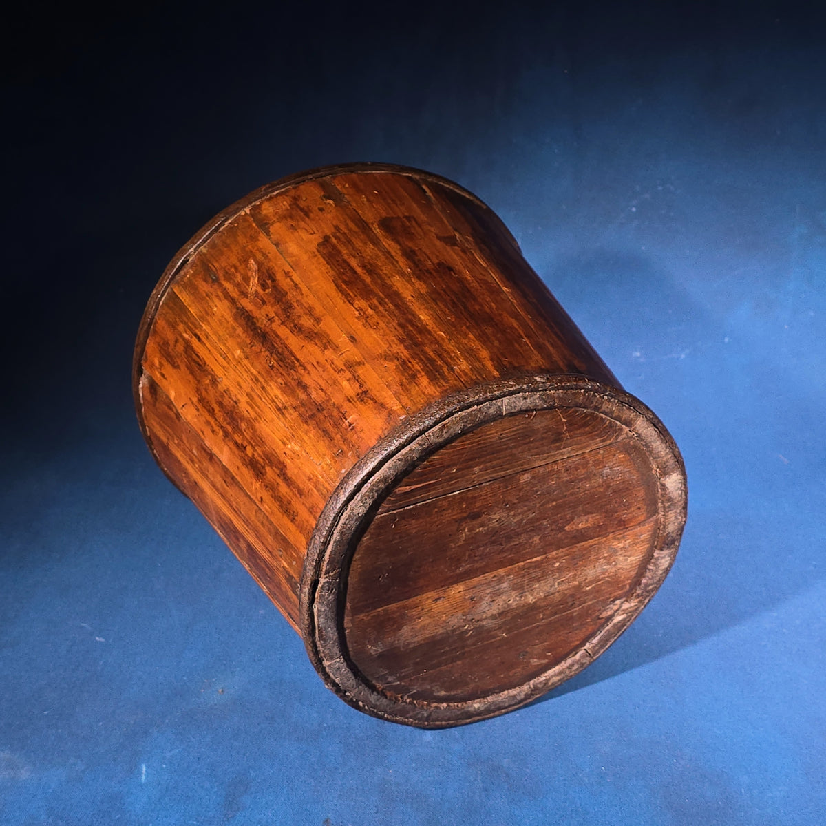 Antique Wooden Bucket with Interior Handle and Metal Strapping