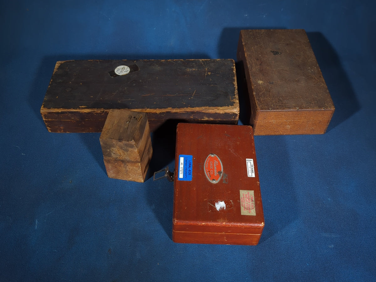 Grouping of Four Vintage and Antique Wooden-Boxed Machinist Tool Sets including Countersink Set, Taps and Dies, Number Stamps, and Alameda Gauge Co. Tool