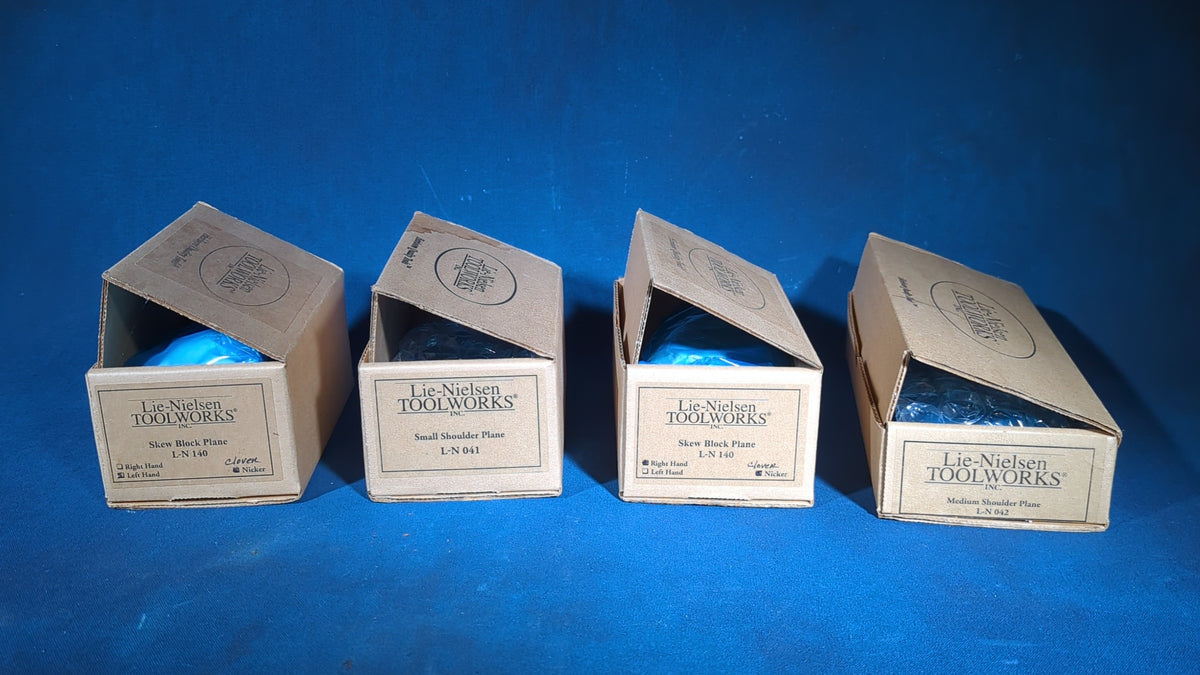 Grouping of Four Modern Lie-Nielsen Toolworks Hand Planes, Brand New in Boxes, including Two L-N 140 Skew Block Planes, L-N 041 Small Shoulder Plane, and L-N 042 Medium Shoulder Plane, N.O.S.