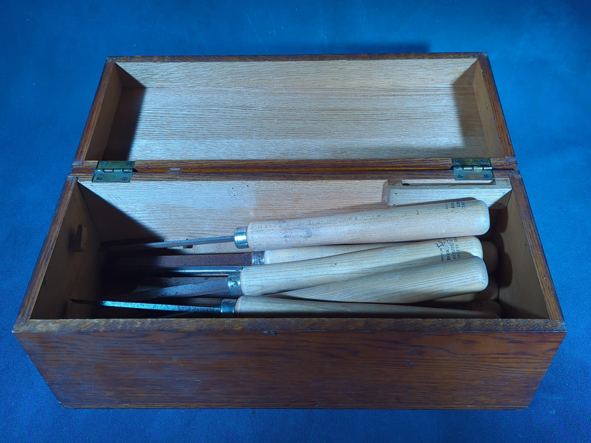 Vintage Buck Brothers Wood Lathe Chisels and Gouges, Made in U.S.A., in Oak Box