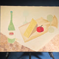 Lot 053 - Vintage Oil Painting on Canvas, Still Life with Wine Bottle, Cheese, and Fruit, by Alice Hoyt Palmer, 24" W x 18" H