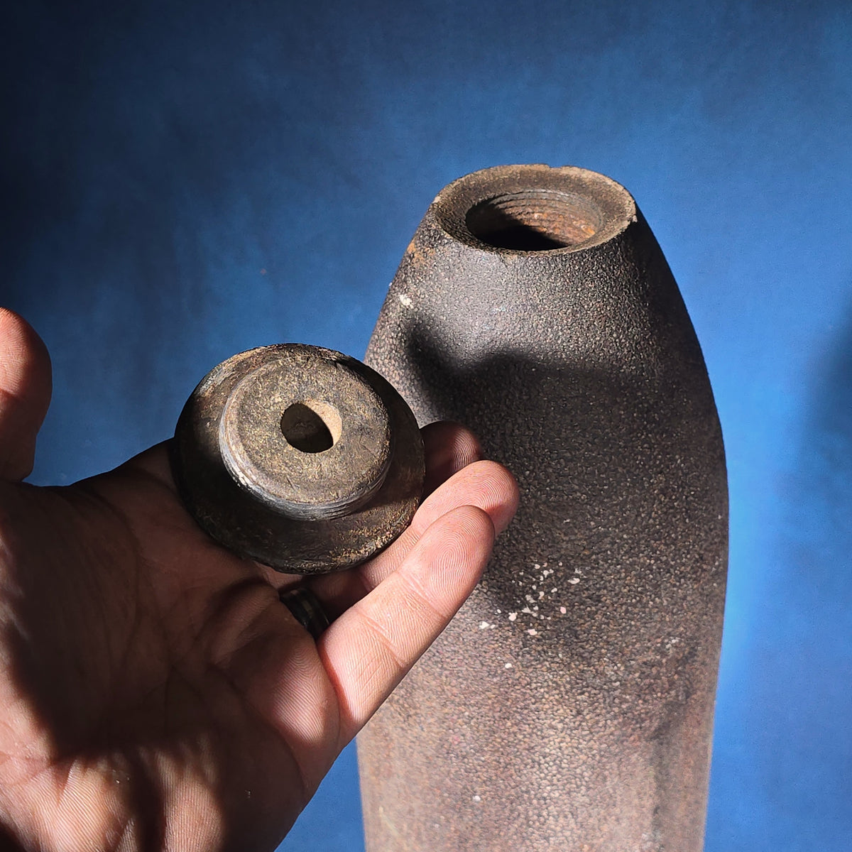 Antique Iron Artillery Projectile with Removable Fuze Plug
