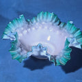 Lot 160 - Vintage Green Crest Hobnail Milk Glass Ruffled Bowl, UV Reactive, 10" L