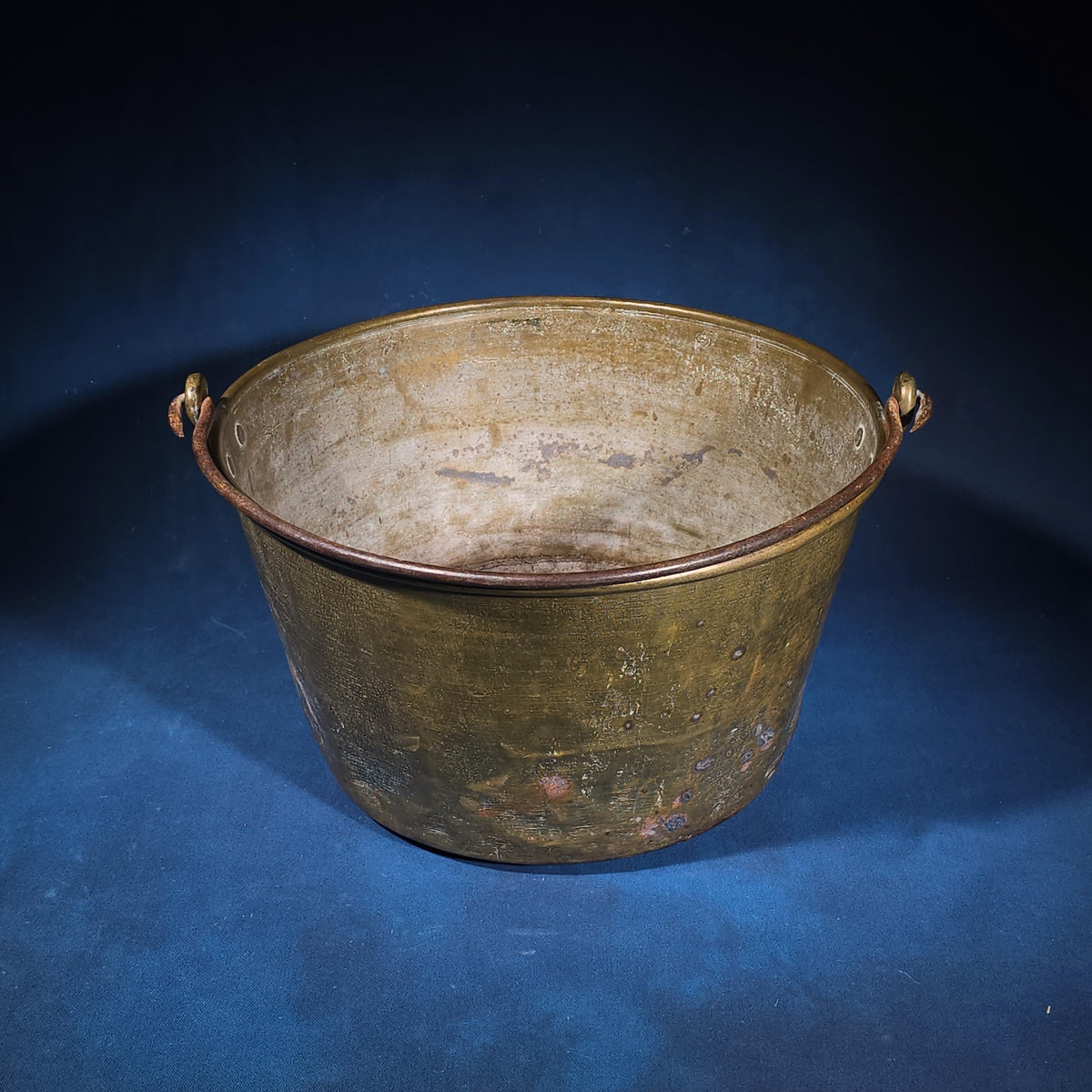 Antique Brass Bucket with Iron Bail Handle