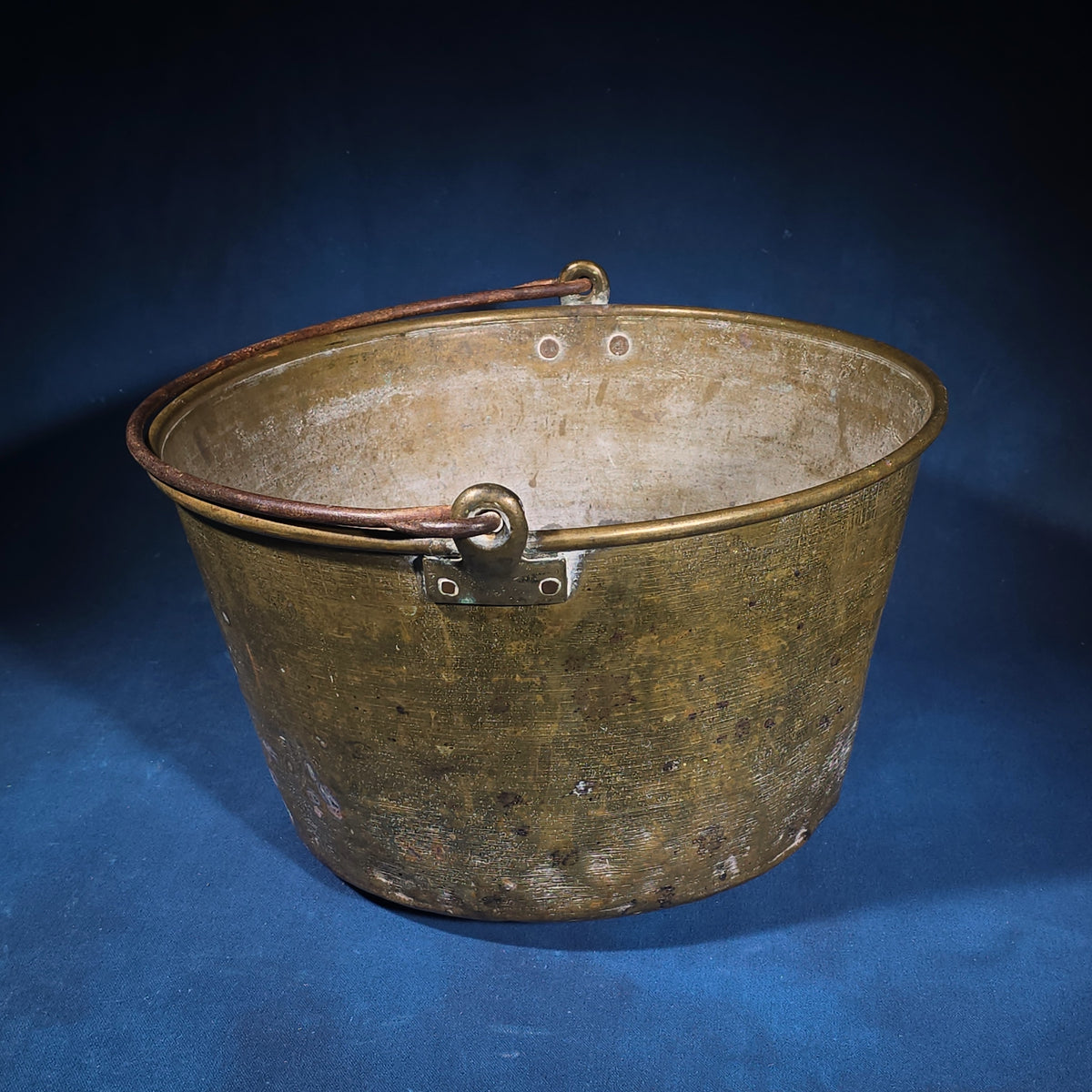 Antique Brass Bucket with Iron Bail Handle