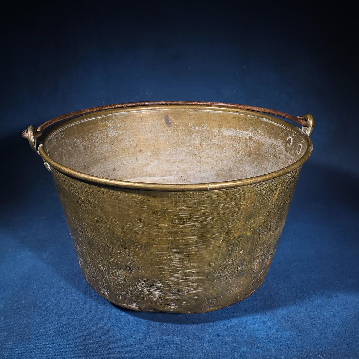 Antique Brass Bucket with Iron Bail Handle