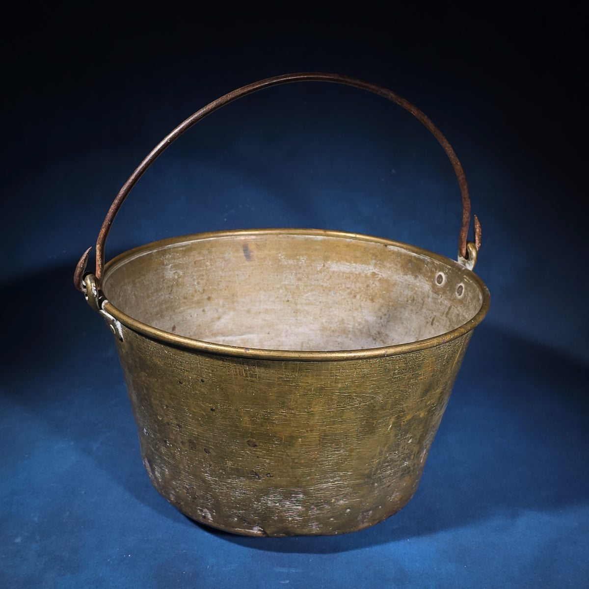 Antique Brass Bucket with Iron Bail Handle